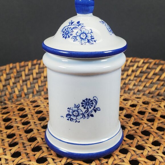 Vintage Otco Italy Mini Blue & White Ceramic Apothecary Jar - Picture 5 of 6